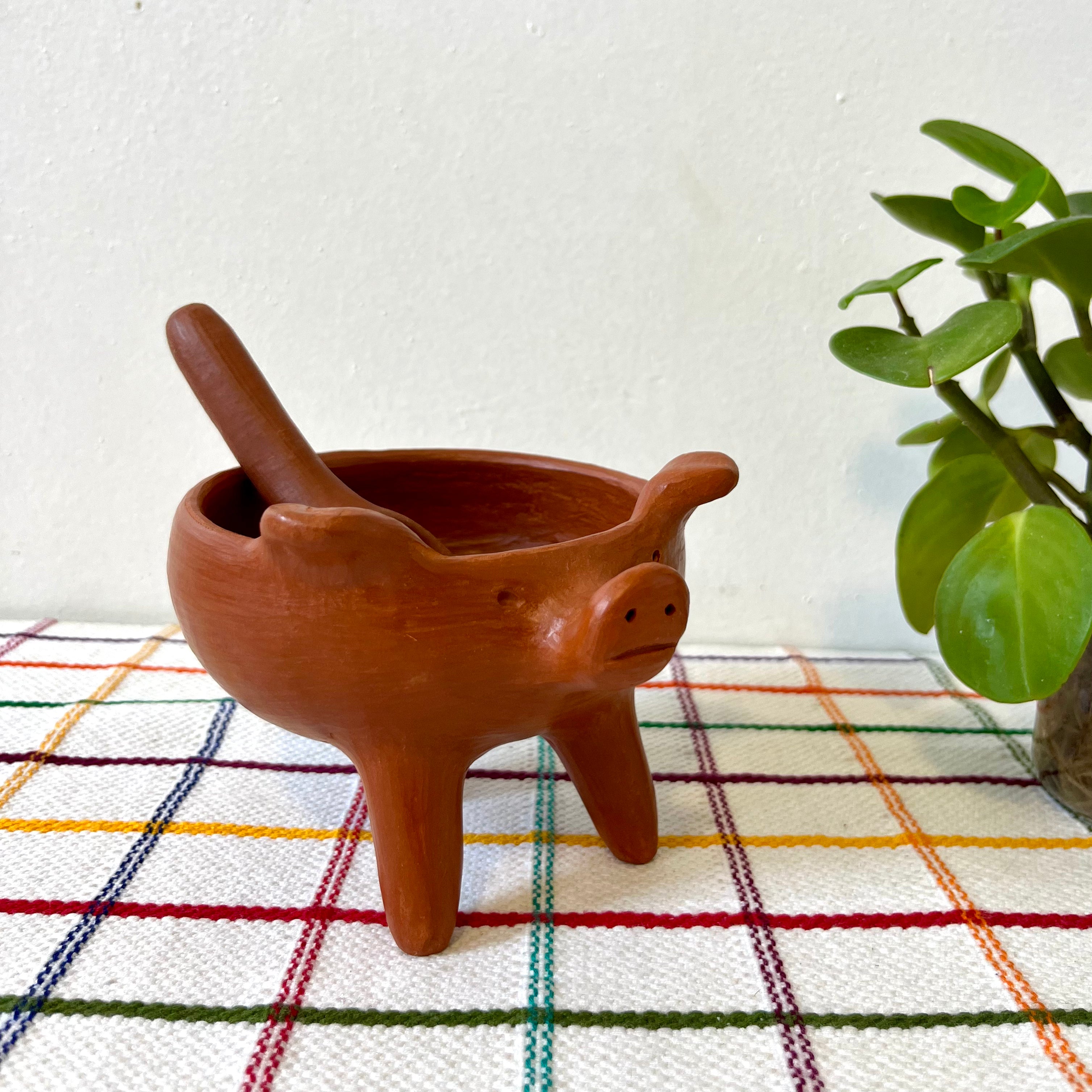 Barro Rojo Terracotta Cochinito Salsa Bowl with Spoon