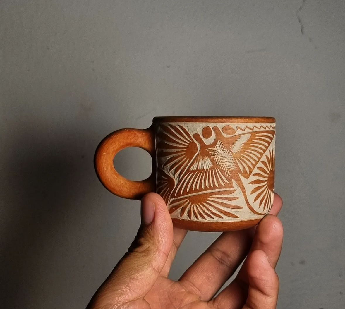 Sgraffito Mixteca Espresso Mug in Red by Derrumbe