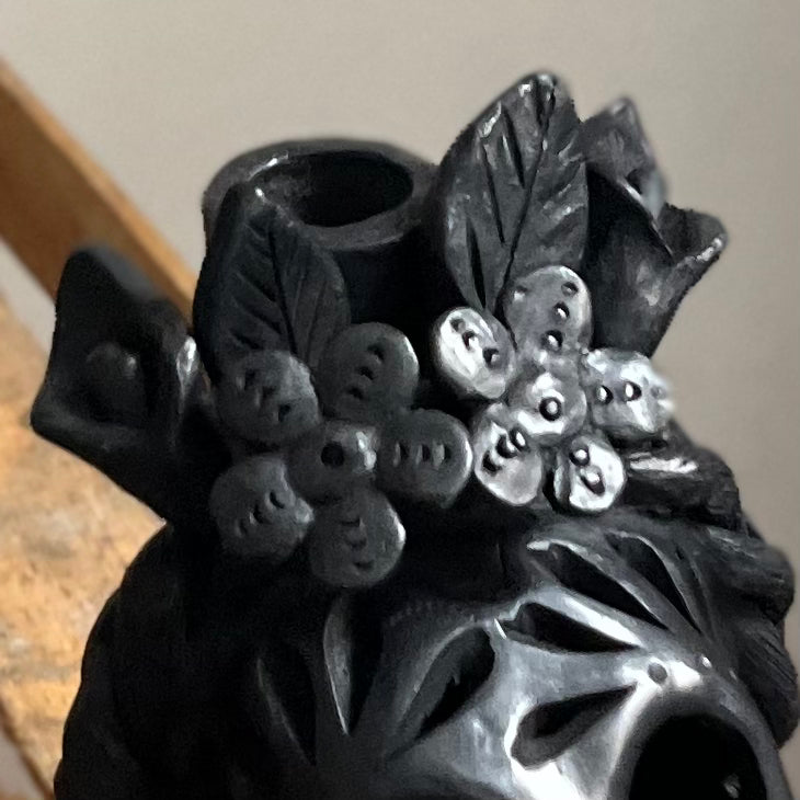 Catrina Skull Candle Holder in Barro Negro
