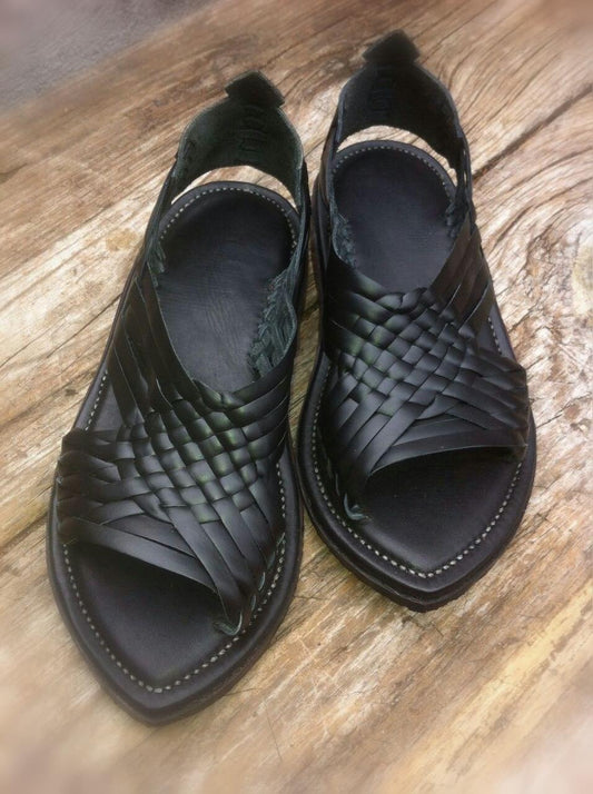 Black Leather Tejido by Huaracheria Aquino
